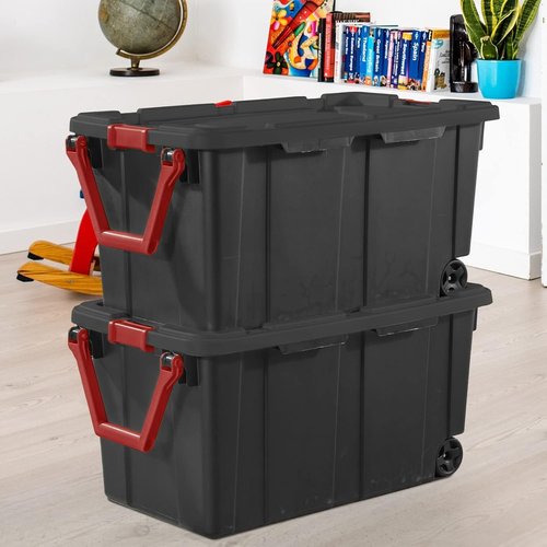 Heavy-Duty Plastic Storage Bins by [Brand Name] - 40 Gallon Capacity, Stackable with Durable Lids & Secure Latching Buckles | 2 Pack for Garage Organization