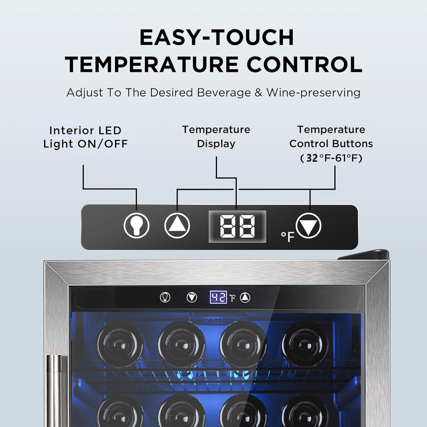 Electactic Wine Cooler 37 Bottle Freestanding Fridge with Stainless Steel Reversible Glass Door, 145 Can Beverage Refrigerator Quiet Compressor for Home Kitchen Bar, 4.5 Cu.ft Silver