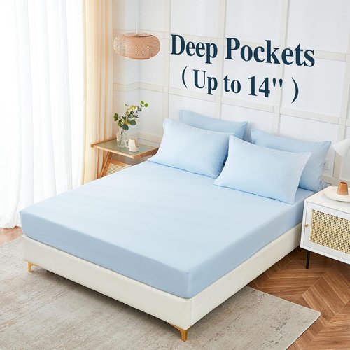 ILAVANDE Queen Sheets Set - Luxury 1800 Series Microfiber | Soft, Wrinkle-Free & Breathable - Baby Blue, 14" Deep Pocket