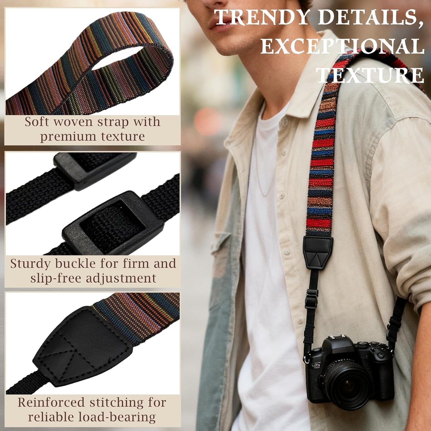 Brvlsoc Bohemian Vintage Adjustable Camera Shoulder & Neck Strap with Quick Release Harness Universal Fit for DSLR