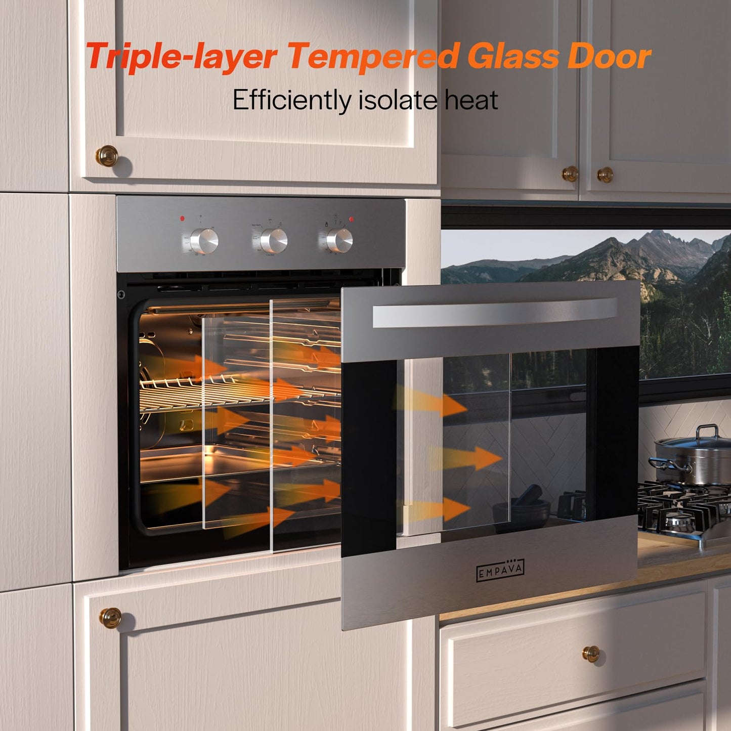 Empava Built-In Electric Single Wall Oven 24 inch with Convection and Rotisserie 6 Cooking Modes, Knob Control, Stainless Steel
