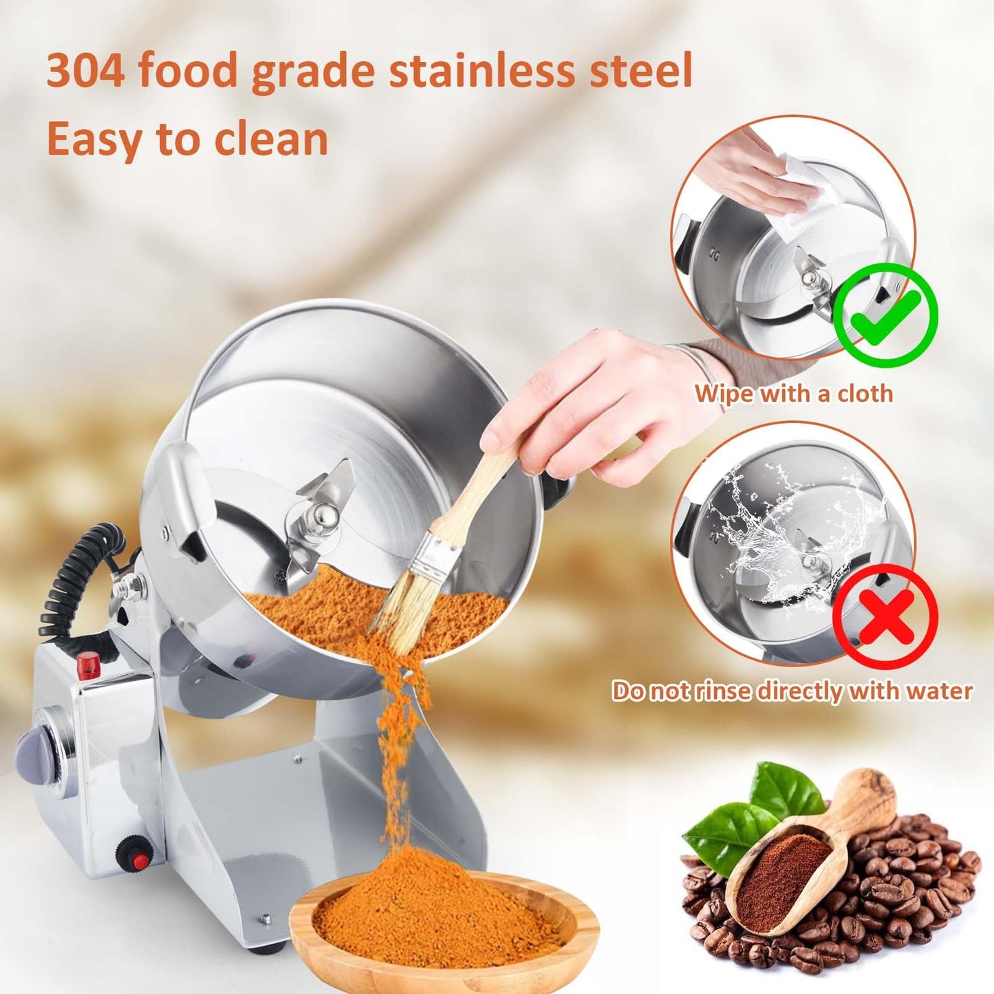 BI-DTOOL Electric Grain Mill Grinder 3600W Dry Material Grinding Machine 2000g Stainless Steel Pulverizer 36000r/min High-speed Grain Mill 270° swingable Superfine powder for Home and Commercial 2000g
