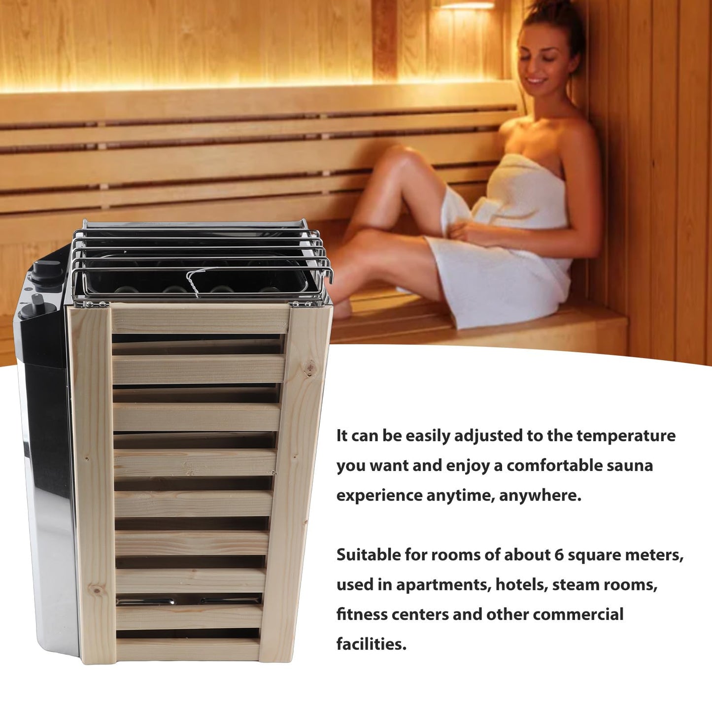 Sauna Heater, 3.6KW 110V Internal Control Temperature Adjustable Stainless Steel Electric Sauna Stove, High Heating Efficiency Electric Sauna Heater for Home Hotel Use