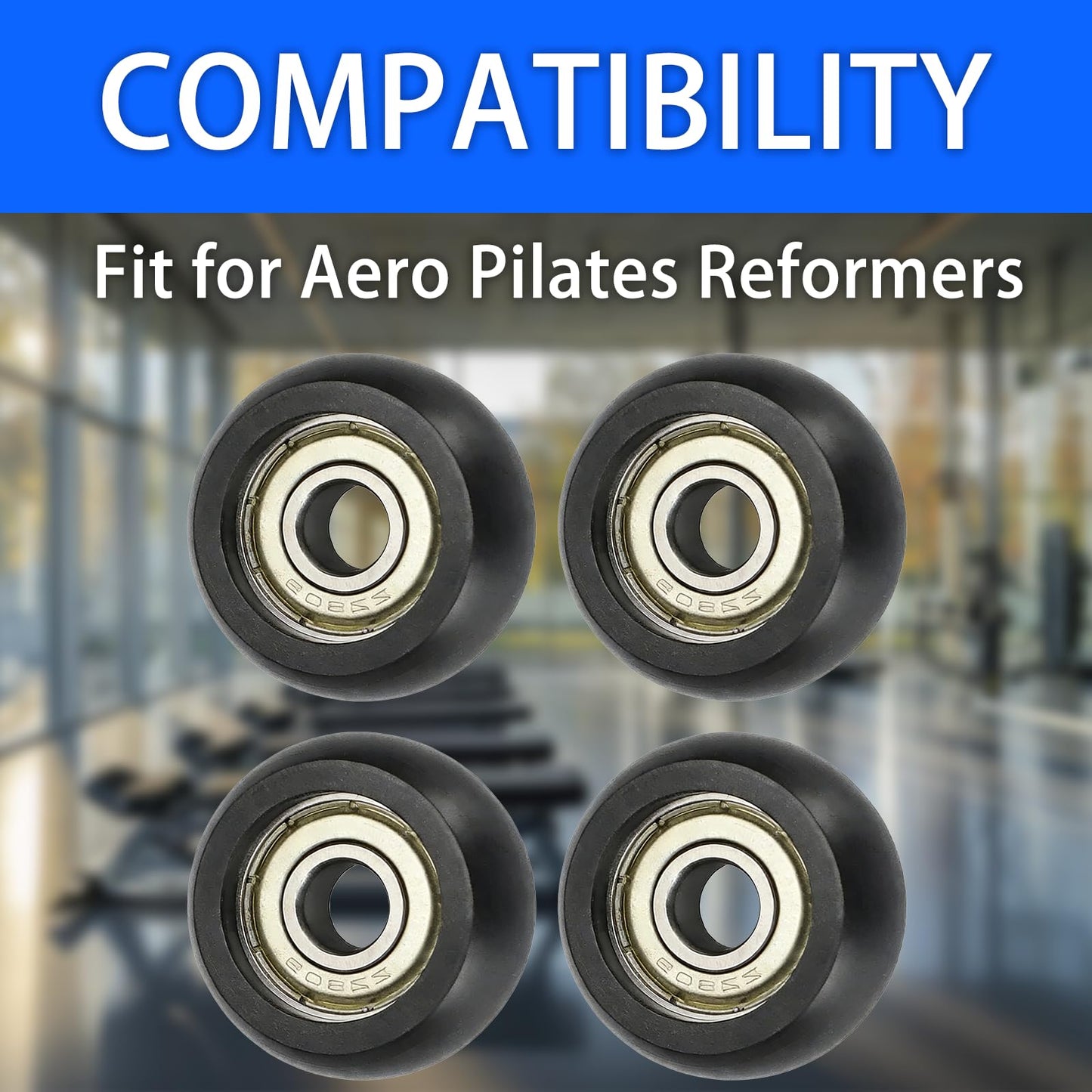 4 Replacement Roller Wheels for Aero Pilates Reformer – Easy to Fit, Smooth & Quiet Glide, Black (Black)