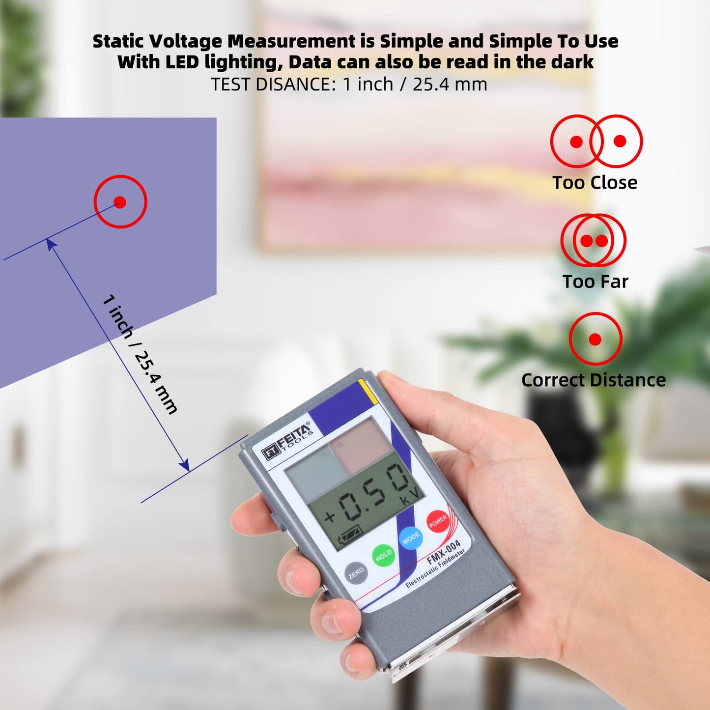 FEITA Upgraded Electrostatic Fieldmeter 0-30KV Handheld ESD Electrostatic Tester, Portable Infrared Antistatic Field Detection Meter Test Static for Textile Fiber Paper Rubber Plastic