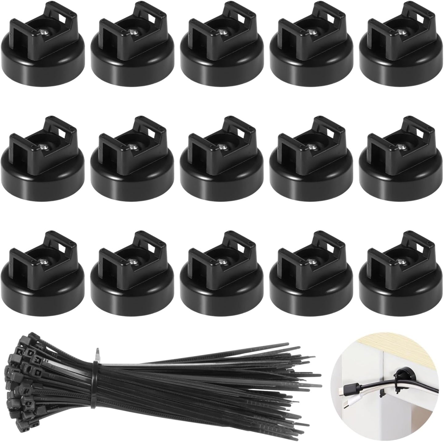 20mm, 15 Pack 50 Magnetic Zip Tie Mounts Cable Tie Mount Bases with Zip Ties, Heavy Duty Cable Clips for Wire