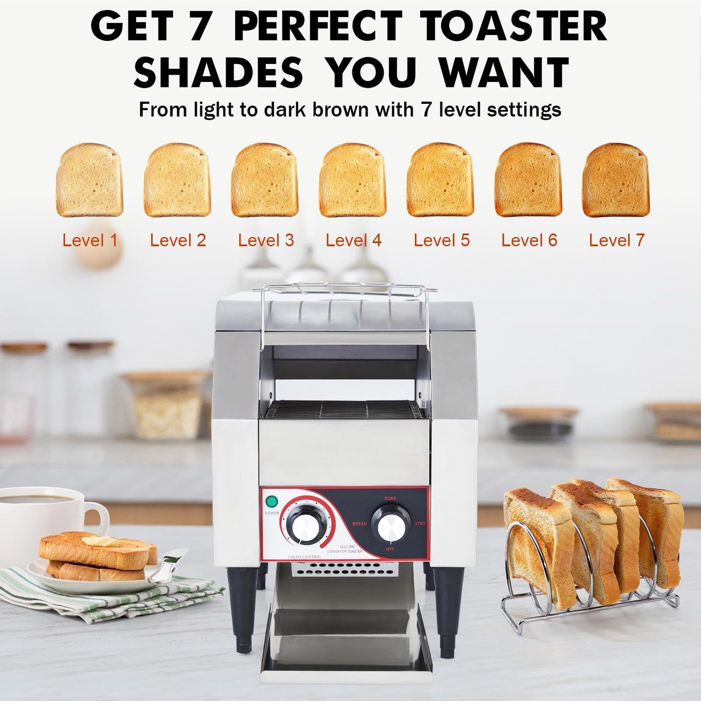 Commercial Conveyor Toaster, 150 Slices/h Heavy Duty Stainless Steel Toaster, Dual Heating Tubes, 7-Speed Adjustable Electric Oven for Bagels, Croissants, Bakery, Café