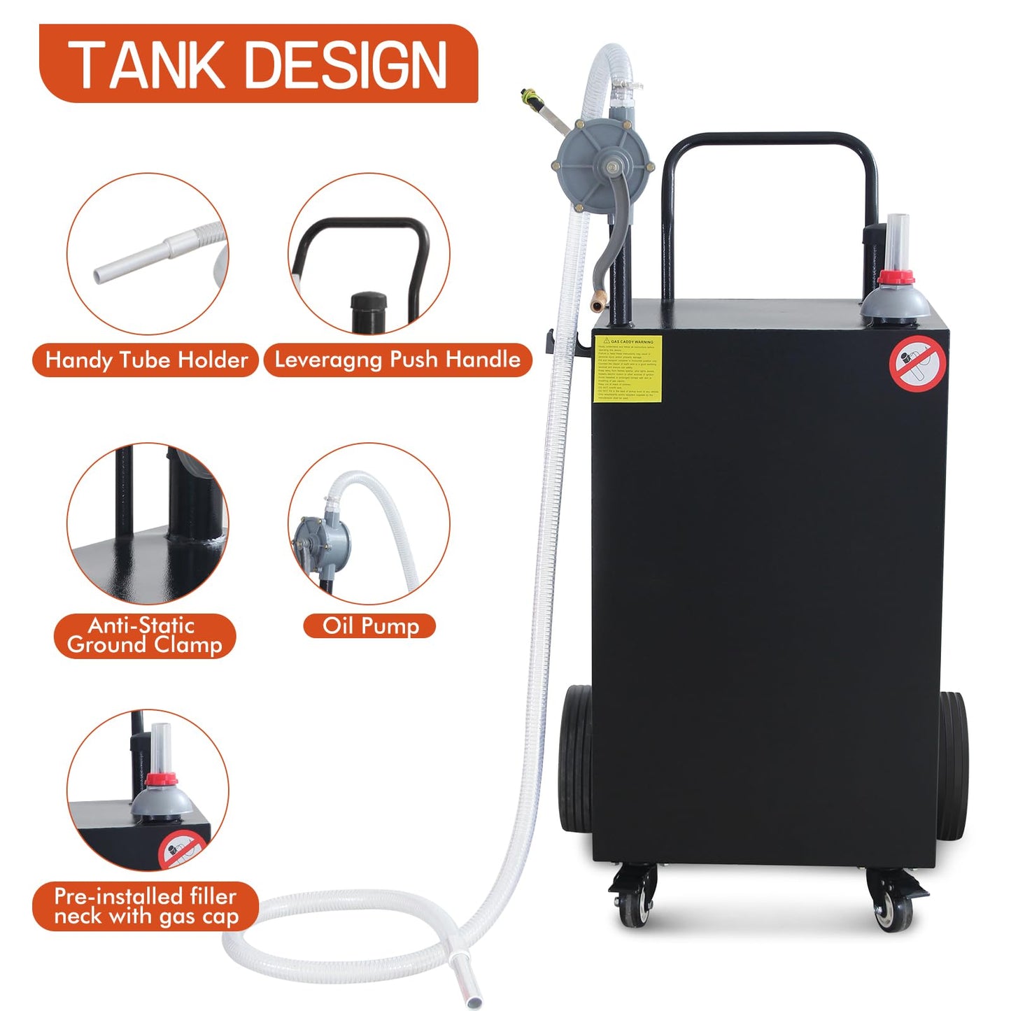 45 Gallon Fuel Caddy, Portable Gas & Diesel Transfer Tank with Manual Pump & Locking Wheels, All-Terrain Fuel Storage Caddy for Cars, Trucks, Tractors