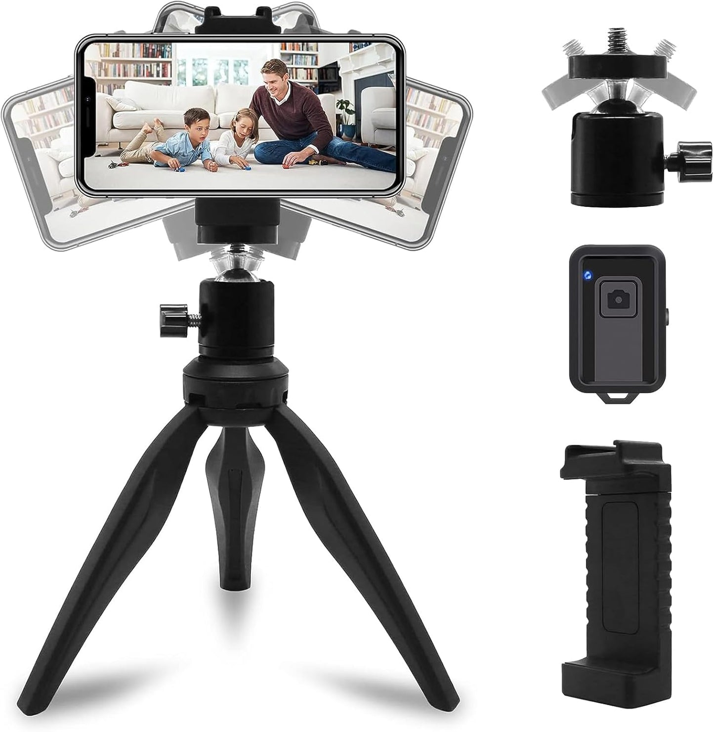 LINKCOOL 360 Mini Phone Tripod, Lightweight Tabletop Travel Stand with Metal Ball Head, Smartphone Mount & Remote