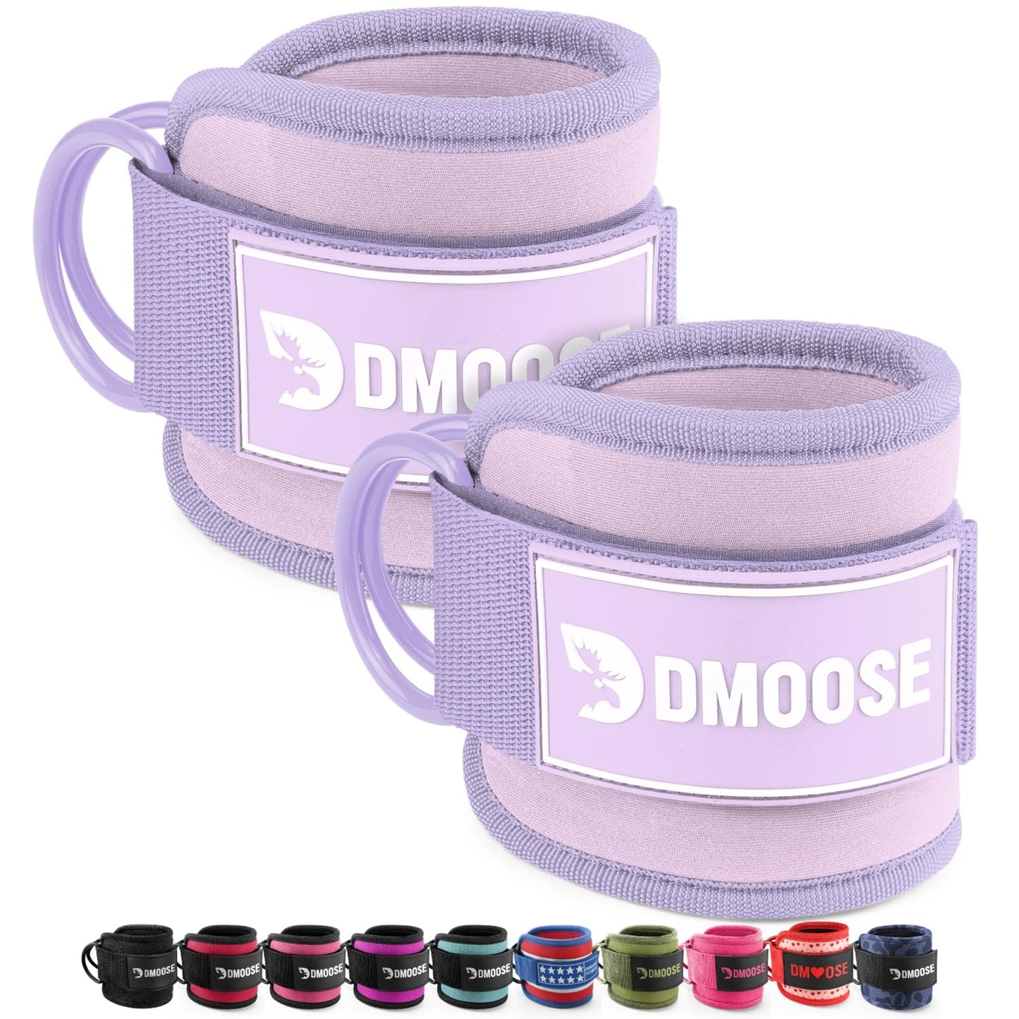 DMoose Fitness Ankle Straps for Cable Machines - One Size Fit Premium Padding, Glute Kickback Ankle Strap for Women & Men, Cable Attachments for Gym & Booty Workouts (Lilac Purple - Pair)