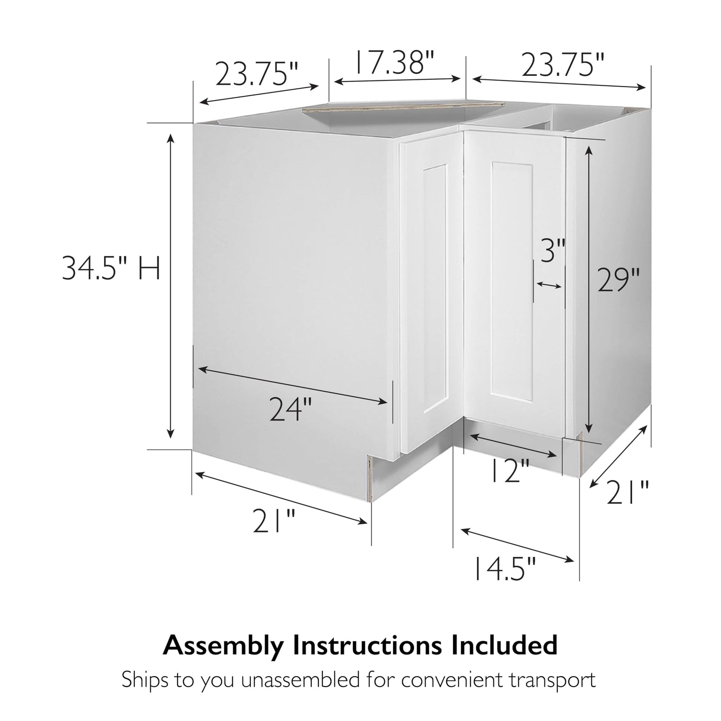 Brookings Shaker Unassembled Lazy Susan Kitchen Cabinet LS36, 36 W x 24 D x 34.5 H, Painted White, Solid Wood, Design House, 561431