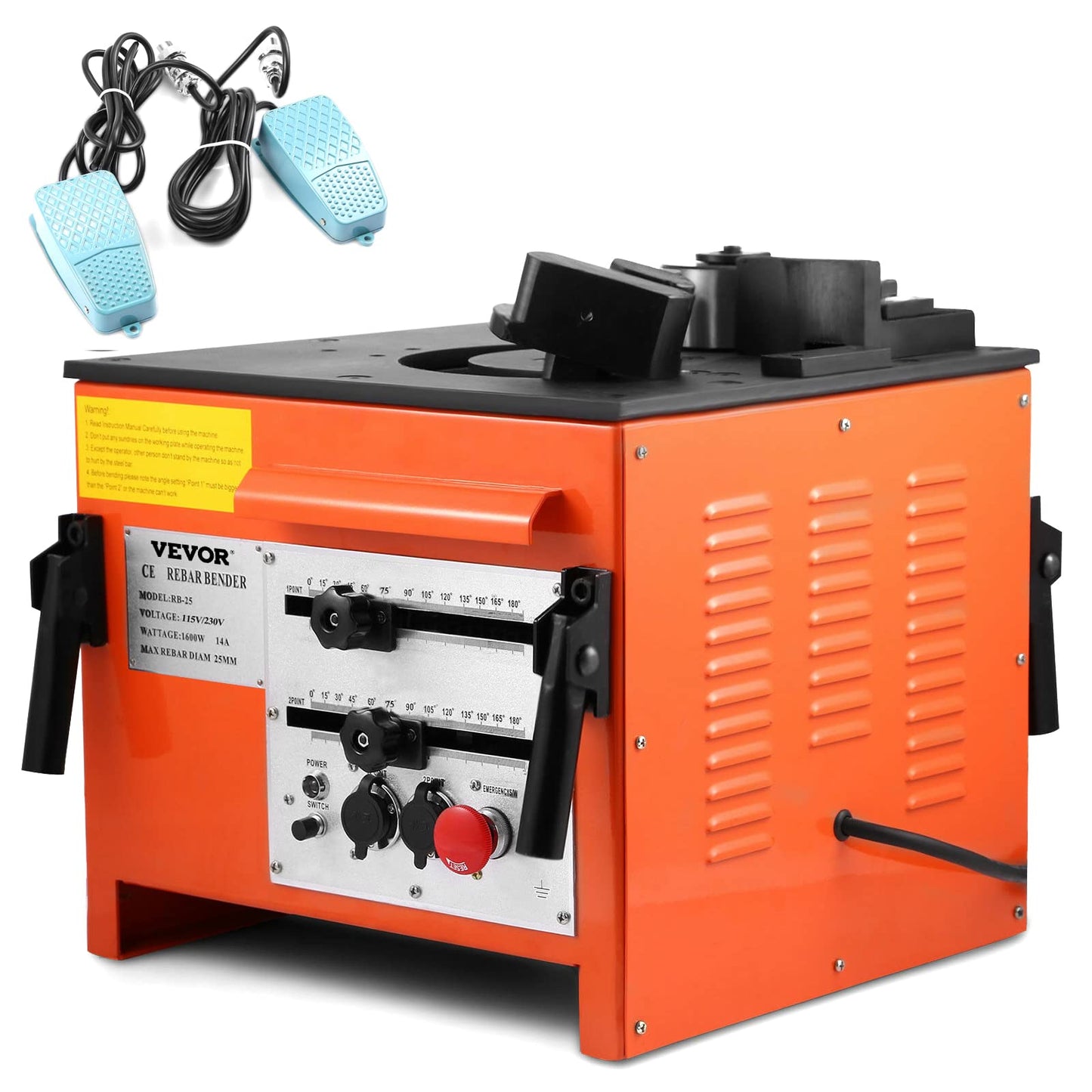 Happybuy Electric Hydraulic Rebar Bender,1700W Desktop Electric Rebar Bender,Bending up to 1 Inch #8 6-25mm Rebar Bending Angle 0-180 Degrees,with Foot Pedal for Bending Steel Rope(1700W RB-25)