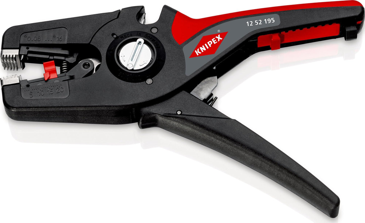KNIPEX Precistrip16 Automatic Insulation Stripper, in Blister, 0.08-16 mm², with Fine Adjustment, Adjustable Length Stop, Wire Stripper, 12 52 195 SB