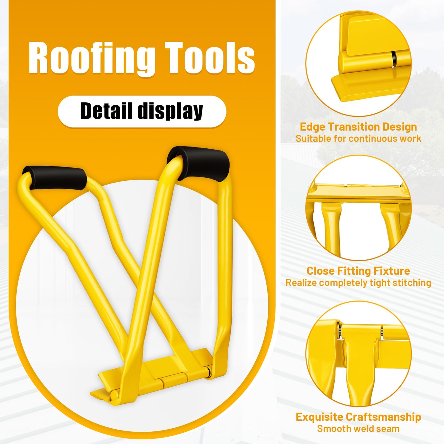 𝐔𝐩𝐠𝐫𝐚𝐝𝐞 HTSL25E2 Roof Eaves Seam Bender, Metal Roofing Drip Edge Folding Tool, EVA Non Slip Grip, Thickened Tube, Metal Eave Tool, Standing Seam Bender, Suitable for Roofer