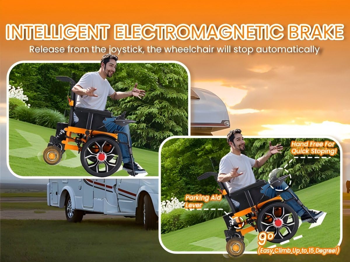 16" Big Front Wheel Electric Wheelchair, 20” Seat Width All Terrain Foldable Power Wheelchairs, Motorized Wheel Chair for Adults 330lbs, Dual Brakes, Rear Control Included, Led Light, Backpack