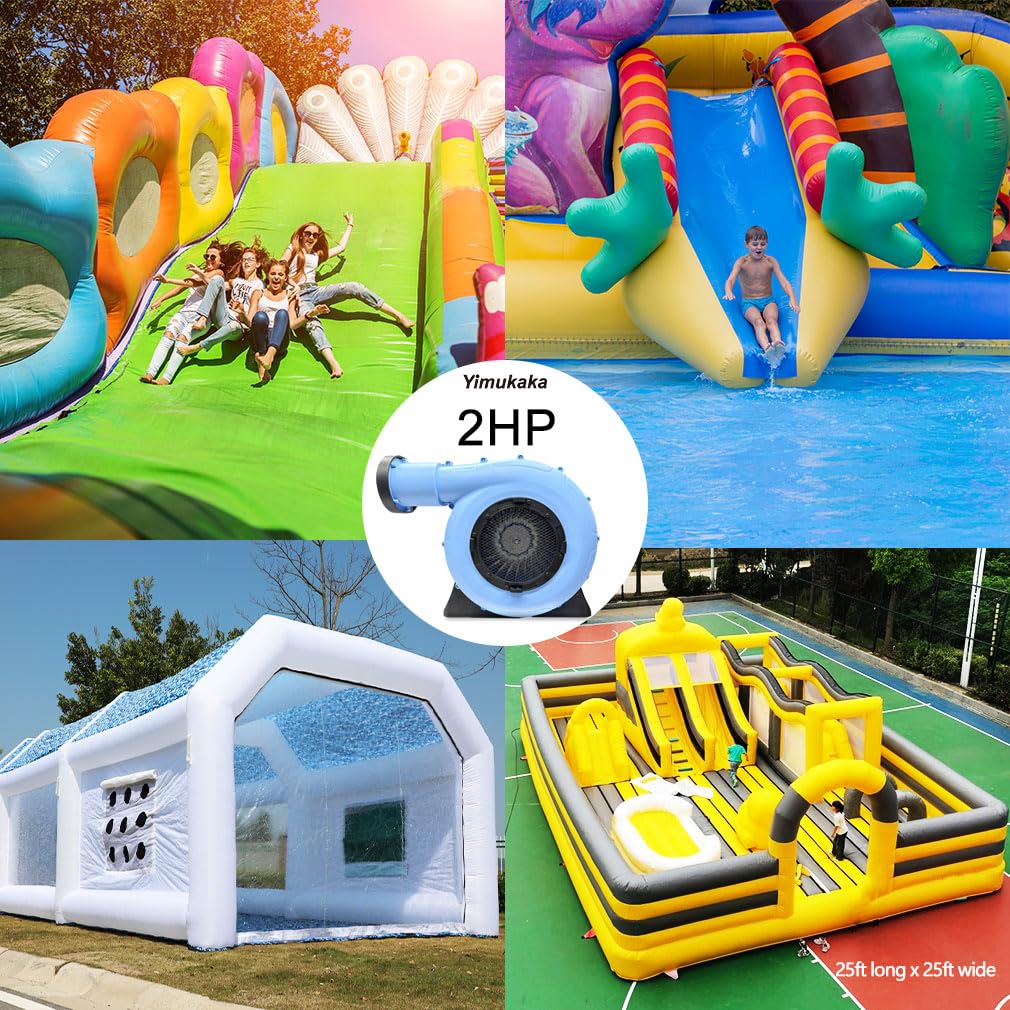 2HP Commercial Air Blower for Inflatable Bounce House, 1500W Heavy Duty Blower with Dual Blades, Quiet & Durable Design, ETL Certified for Outdoor Castle, Slide, Party Use