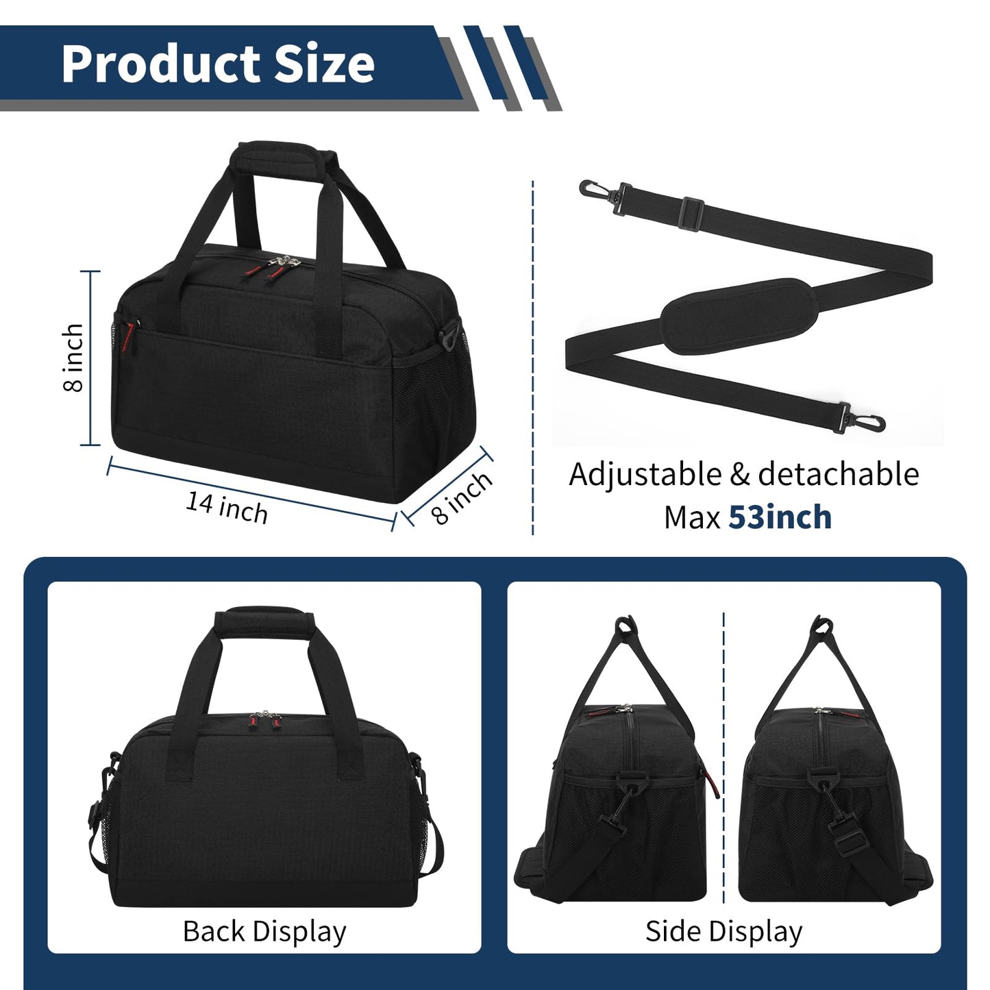 THSOGO Small Gym Bag with Wet Pocket - 14 inch Mini Duffle Bag for Men & Women Lightweight Carry On Bag for Travel Sport - Black