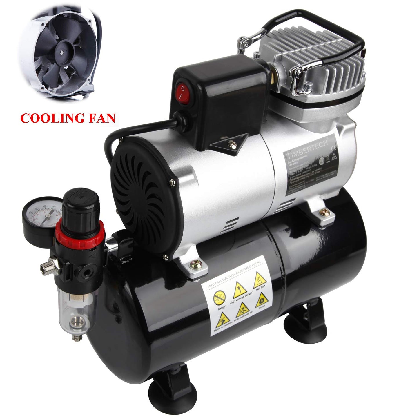 Timbertech ABPST08K Airbrush Compressor Complete Set with Upgraded Cooling Fan and Airbrush Accessories for Airbrushing Hobby, Body Tattoo, Model Painting, Automotive Graphic, Make-up(110-120V)
