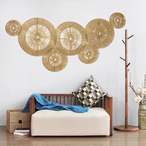 Mokof 7 Pack Boho Wall Decor Round Baskets Set (17", 15", 13", 11", 9", 7", 7") - Handwoven Large Wall Hanging Art for Bedroom, Living Room, Home Office