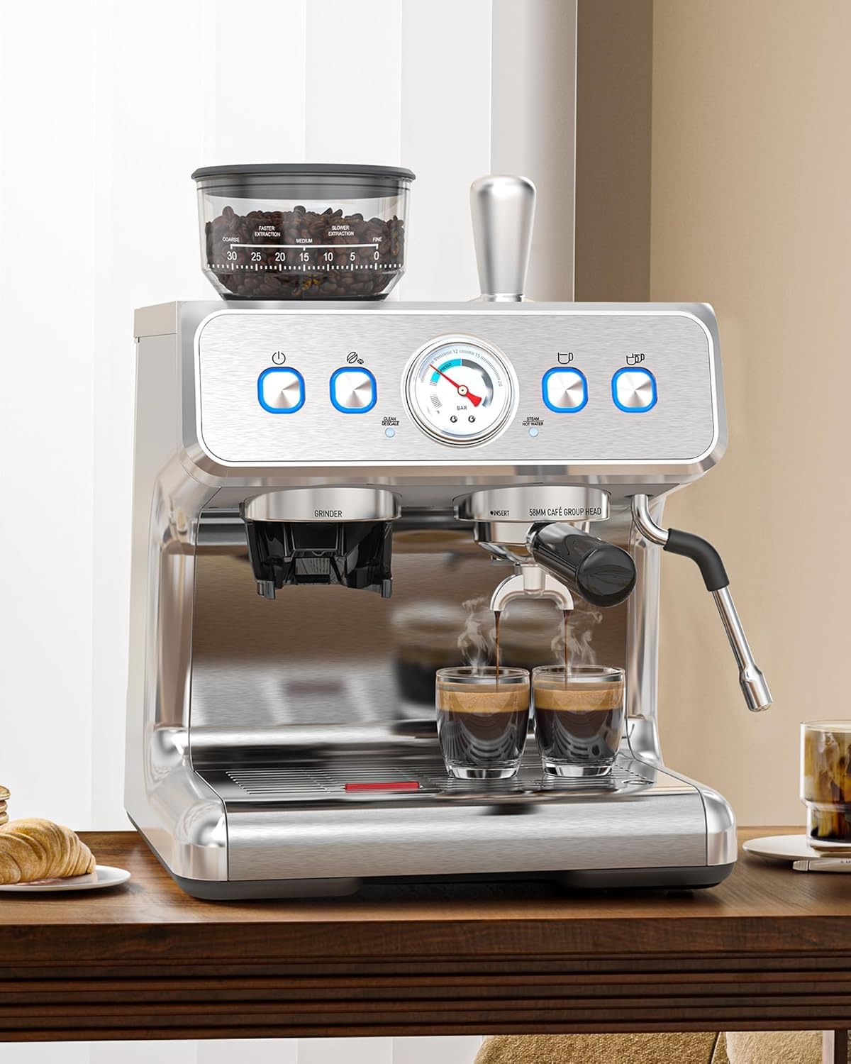 COWSAR (2026 Upgrade) 20 Bar Espresso Machine with Grinder,Expresso Coffee Machines with Milk Frother,Commercial Stainless Steel Expresso Machines for Home,Perfect Cappuccino & Latte