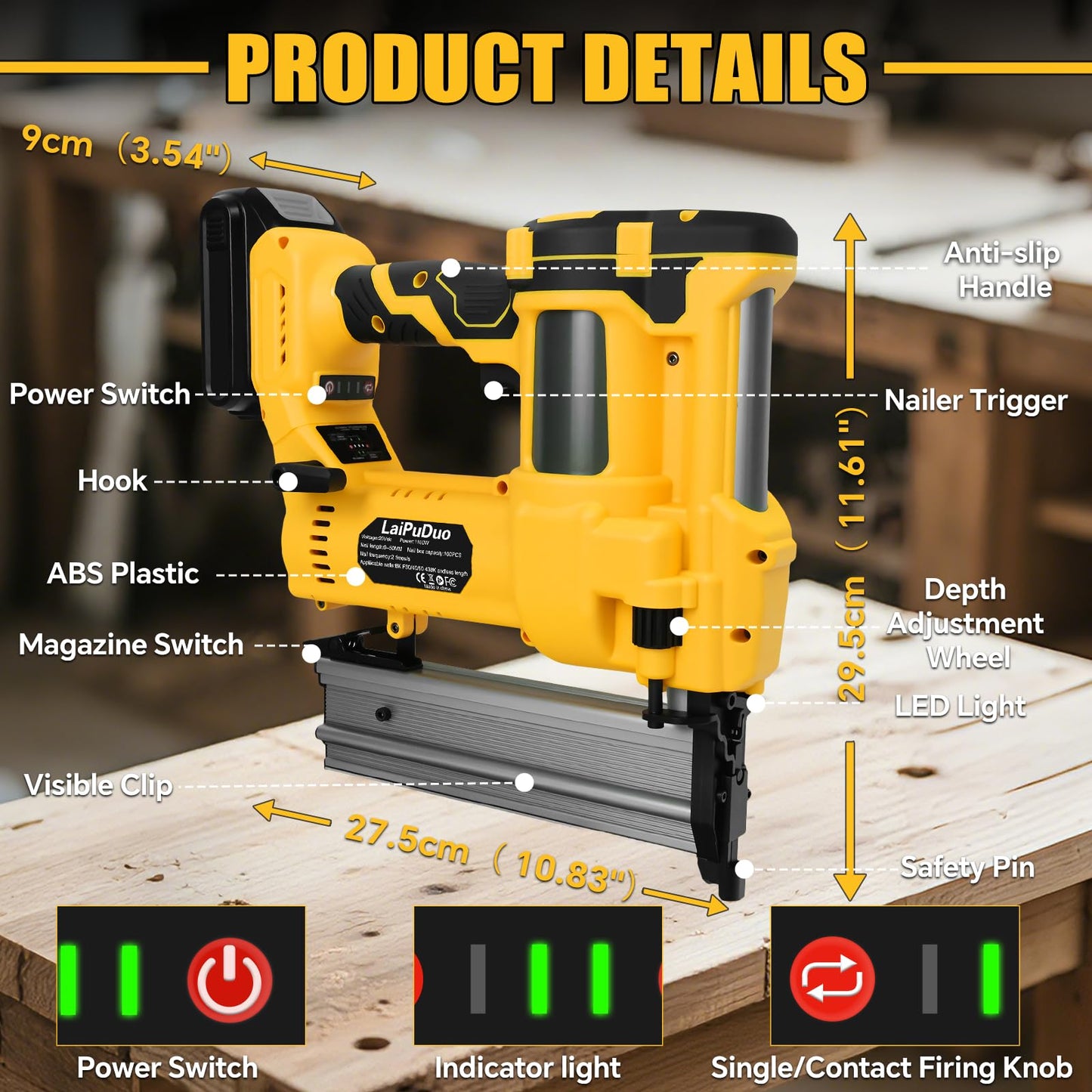 Cordless Brad Nailer Compatible with Dewalt 20V Battery, RexLeLXB 2-in-1 Pneumatic Staple Gun Nail Gun with 800 Nails, 18GA Staple Gun for Wood Working, Framing, Furniture & Upholstery Projects
