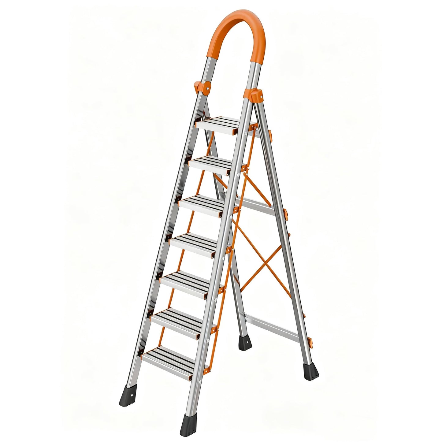 NYtoll 7 Step Folding Ladder, Portable Sturdy Steel Ladder, Heavy-Duty Step Stool with Anti-Slip Pedal and Handrails for Home & Kitchen Use