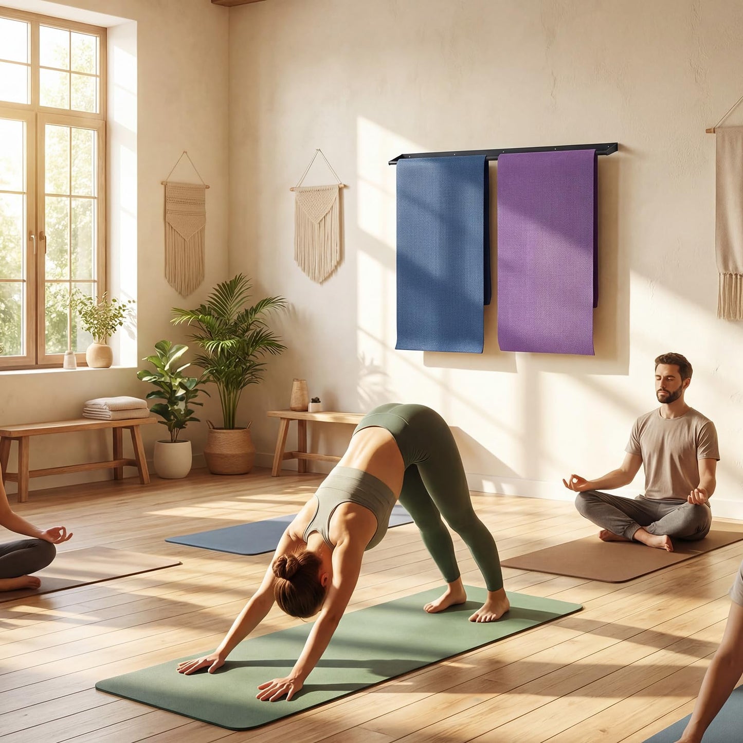 Sintuff 49 x 7 x 2 Yoga Mat Holder Hanging Mat Wall-mounted Rack Holds up to 60 Exercise Mats Holder for Home Gym, Fitness Classes, Yoga Studio