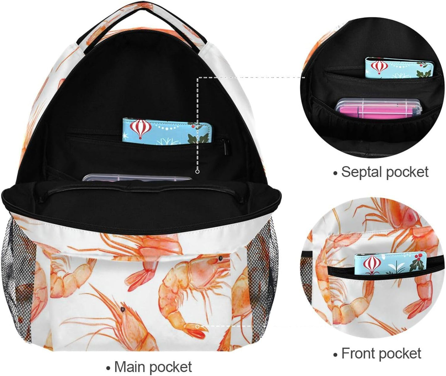 Krafig Backpacks Backpack Daypack Watercolor Shrimps Pattern Boys Girls Kids School Bookbag, School Bag Travel