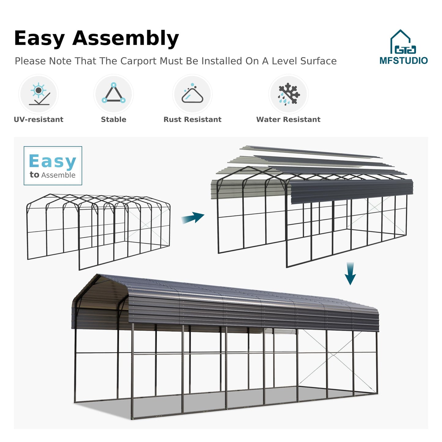 MFSTUDIO RV Carport 14x35 ft, Outdoor Heavy Duty Carports, Height 13 ft for Large RVs Metal Shed Canopy Shelters Garage Shelter Shade Car Ports with Galvanized Roof for 2 Cars, Truck and Boats ﻿