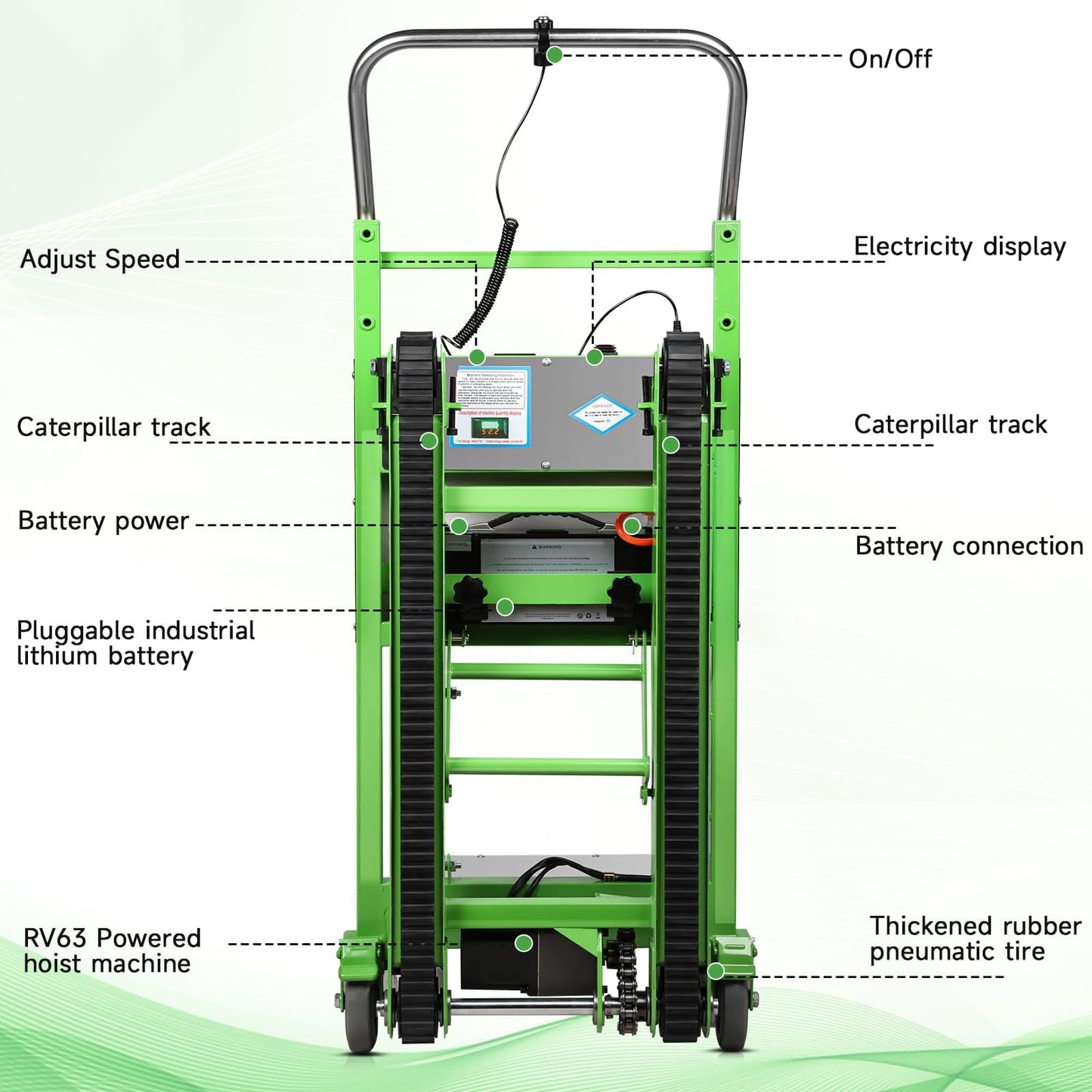 Electric Stair Climbing Dolly, 900LBS Capacity 1250W Crawler Tracks Stair Climber, Motorized Hand Truck with Foldable Telescopic Handle for Furniture Moving