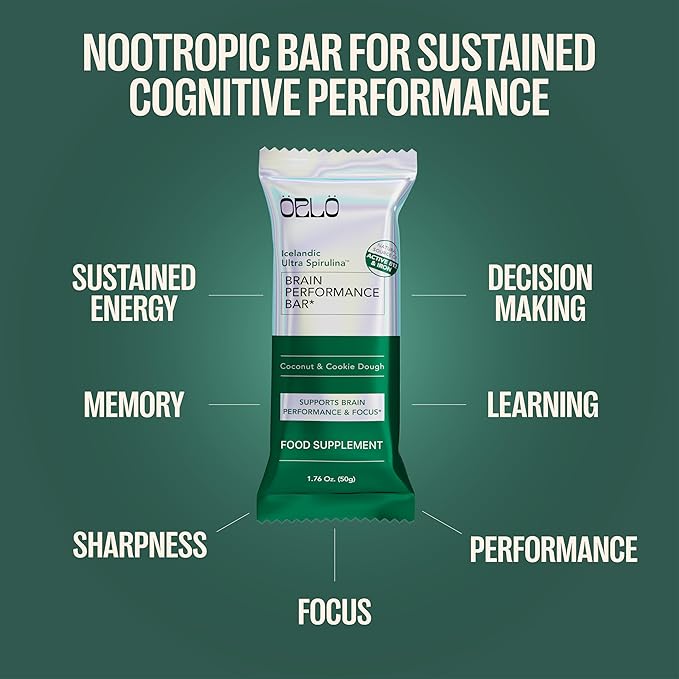 ORLO BRAIN PERFORMANCE BAR ??Vegan Protein Bars for Brain & Energy Support ??Focus & Memory, Pre & Post Workout Recovery ??Gluten Free Snack with L-Theanine, Lions Mane, Spirulina & More (SINGLE BAR)