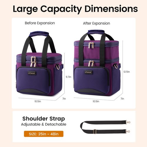 LOVEVOOK Insulated Lunch Bag For Women Men,Expandable Double Deck Lunch Box With Large Cup Holder,Leakproof Cooler Bag For Adult Lunch Tote Bag Work Picnic Beach with Adjustable Shoulder Strap Gift