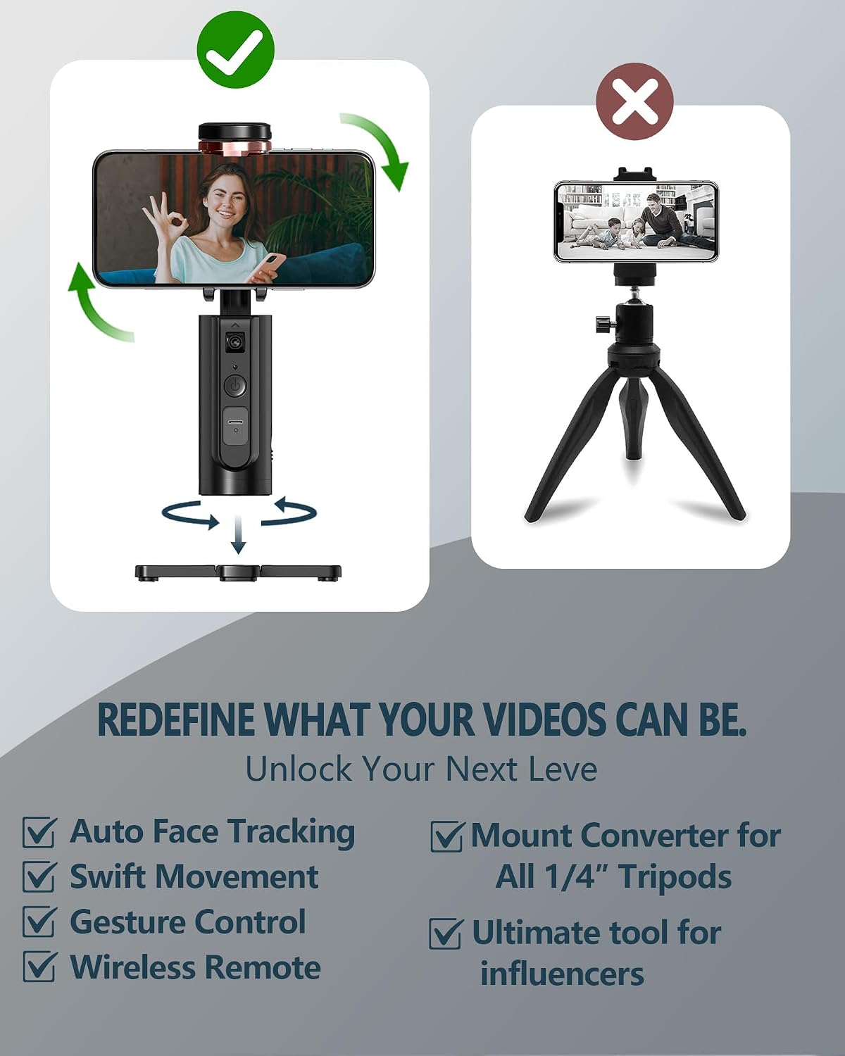 360 1/4-Inch Auto-Tracking Phone Tripod, Rotation Auto Face Tracking Tripod with Gesture & Remote Control, Cell Phone