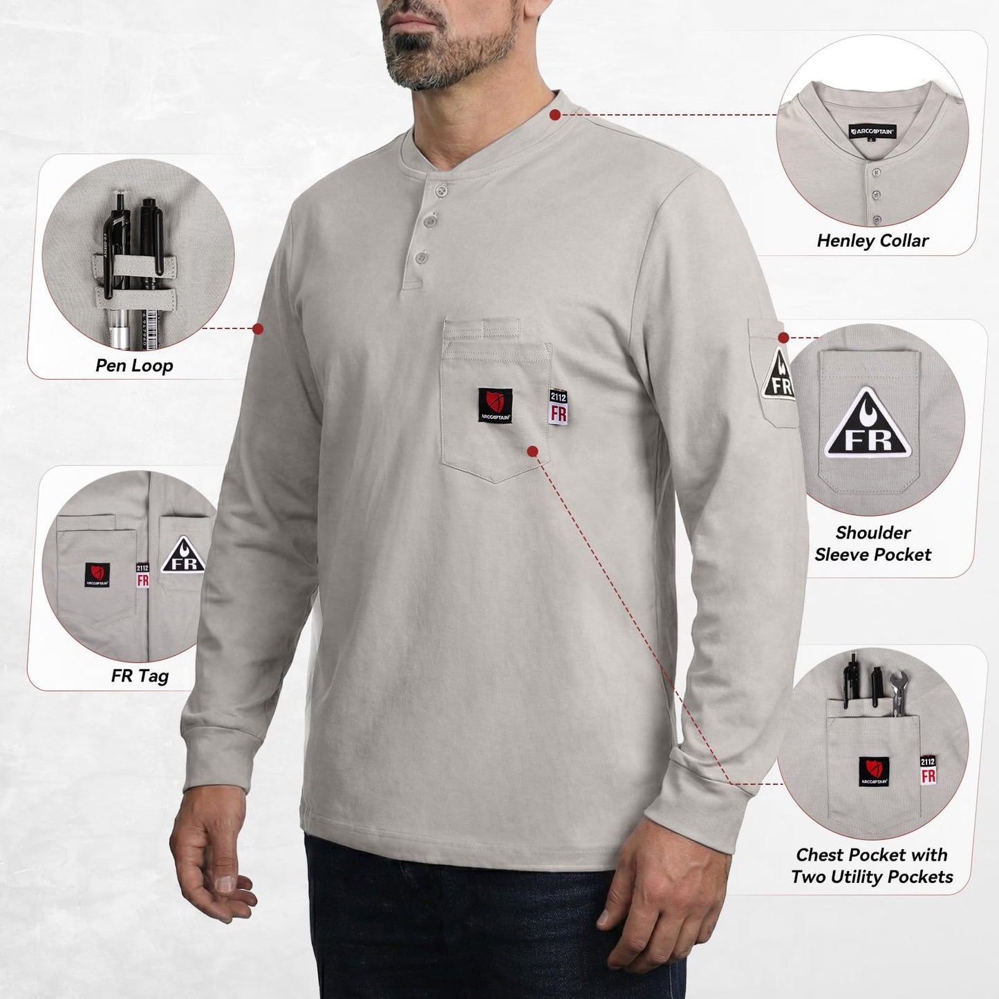 ARCCAPTAIN iControl [Non-HF] Plasma Cutter CUT55 MP & FR Shirts for Men 8oz 100% Cotton Fire Resistant Henley Shirt