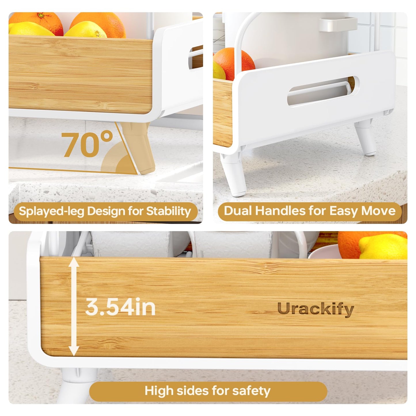 Urackify 2-Tier Dish Drying Rack, Large Stainless Steel & Bamboo Dish Rack for Kitchen Counter, Dish Drainers with Adjustable Automatic Spout, Drying Rack Kitchen with Utensil Holder, White