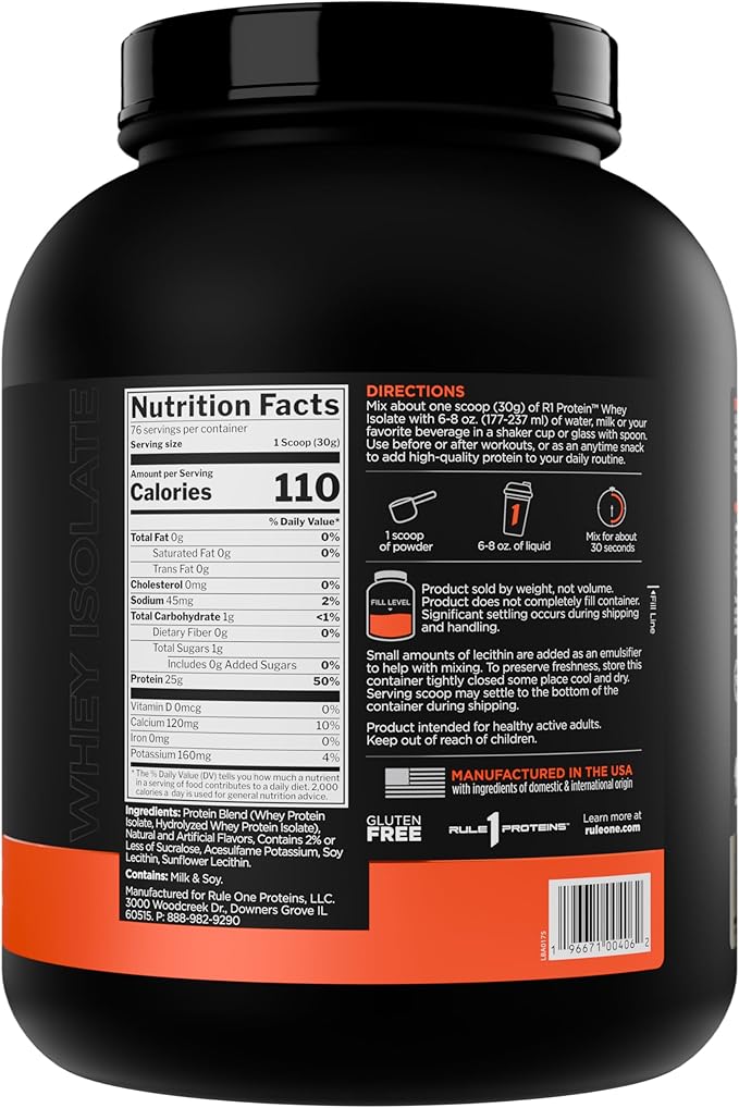 Rule 1 R1 Protein Whey Isolate - with 25g Protein & 6g BCAA Exclusively from Isolated & Hydrolyzed Sources for Workout Recovery (5 Pounds*, Vanilla Creme)