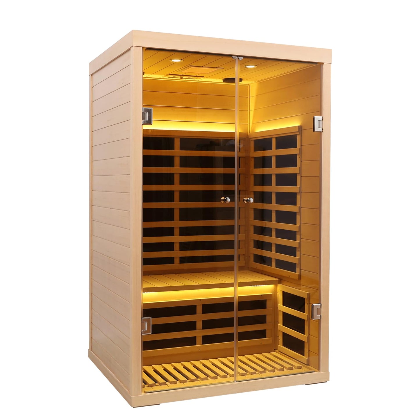 SALUSHEAT 2 Person Infrared Sauna, Low EMF Far Infrared Sauna Hemlock Wooden Sauna for Home, 1780W Indoor Sauna with App & LCD Panel Control, Tempered Glass Doors