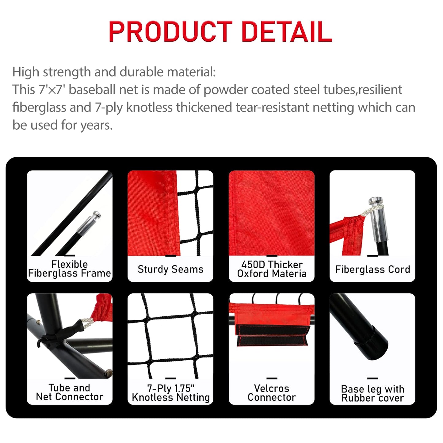 YeahChi 7×7FT Baseball net, Pitching net with Strike Zone Target, Baseball&Softball Practice net with Sturdy Bow Frame and Stable Base,Portable Practice net for All Ages and All Skilled Levels