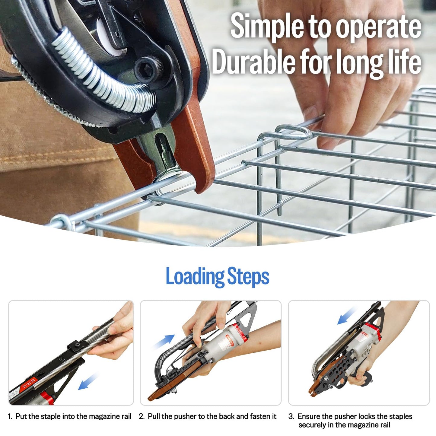 meite SC7C-I2 Pneumatic Hog Ring Gun with 2000 PCS 15GA Hog Rings, 15 Gauge 3/4" Crown Hog Ring Pliers, 5.5-6.0 mm Closure, Upgrade Trigger Air C Ringer Pliers for Mattress, Seat Assembly