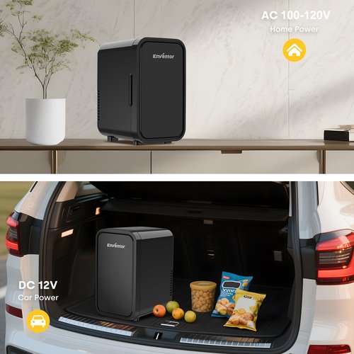 Enventor Mini Refrigerator, 6L/ 8 Can Compact Skincare Fridge AC+DC Power Cooler & Warmer Small Refrigerator for Bedroom, Skincare, Makeup, Cosmetics, Car, Office (Black)