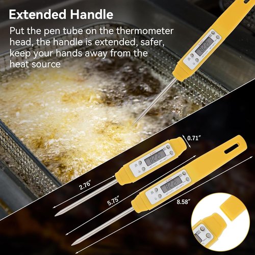 Akozon Digital Food Thermometer - High Accuracy Automatic Calibration | Compact Yellow Pocket Design