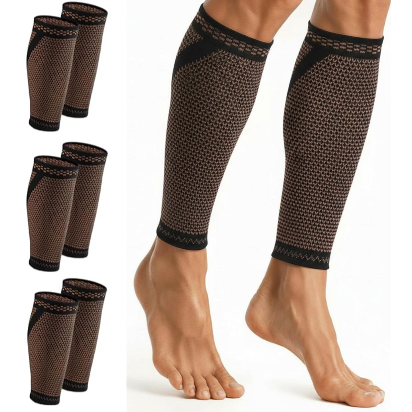 Funnysoft 4 Pairs Copper Calf Compression Sleeves for Men Women Knee Brace for Relieve Knee Pain Calf Support Brace Black Leg Compression Sock Support for Running Meniscus Tear Sports