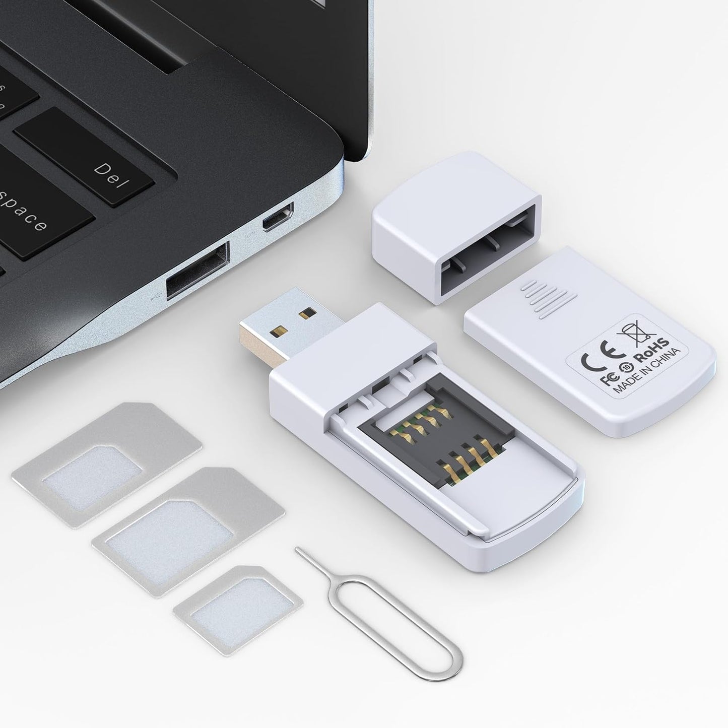 Bawanfa USB SIM Card Reader - Sim Card Adapter Kit with Eject Pin - Micro/Nano/Standard Sim Card Readers - USB to Sim