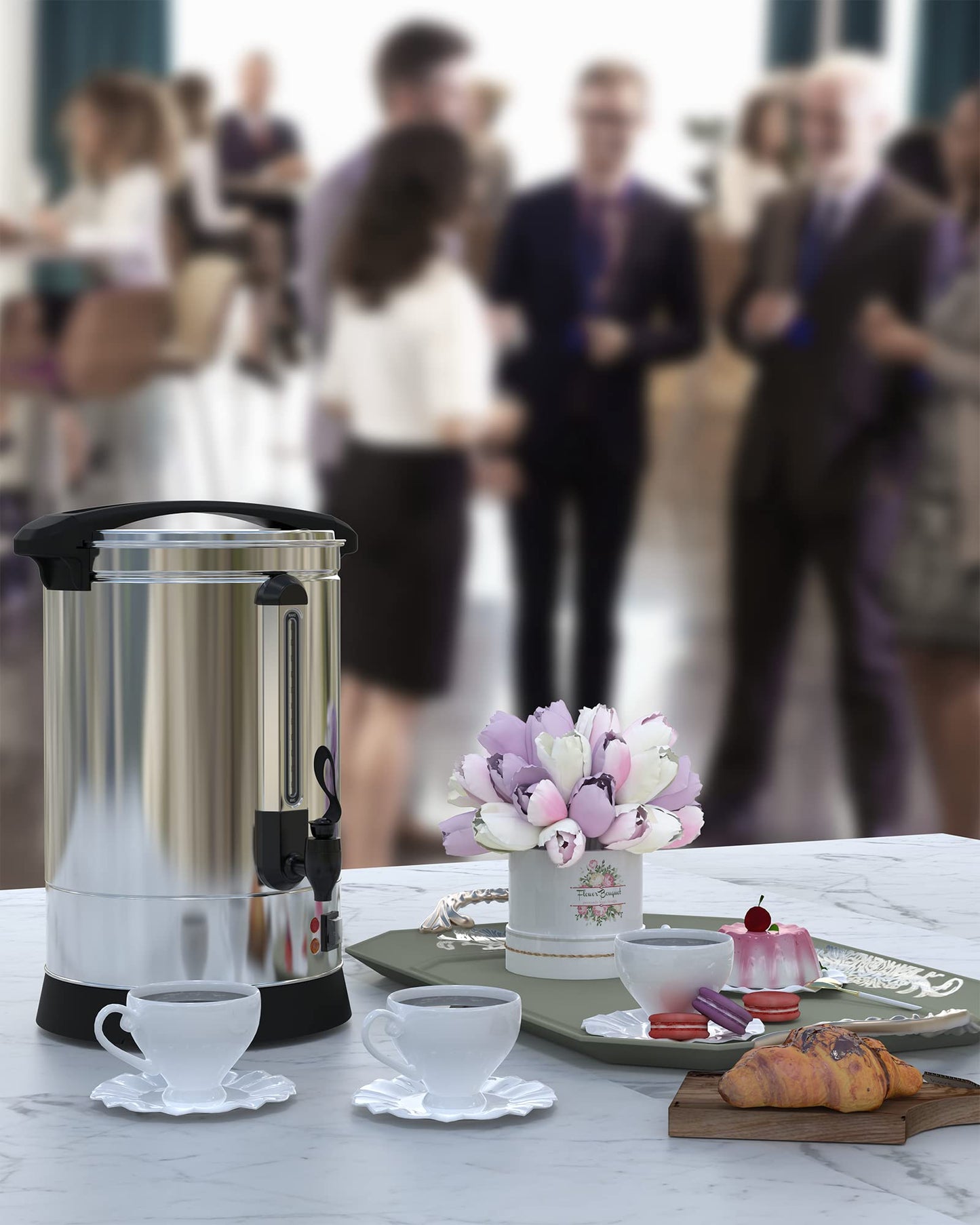 Takywep 100 Cups-14L Commercial Coffee Urn, Fast Brew Stainless Hot Water Dispenser, Coffee Dispenser Electric, Hot Water Urn for Catering, Meeting, Party,Silver
