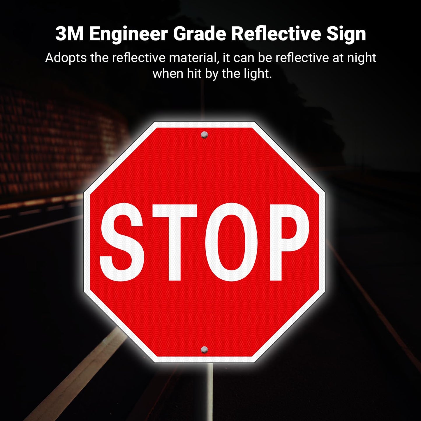 Large Stop Sign, 3 Pack 30 x 30 Inches High Intensity Prismatic Aluminum 80 MIL Stop Signs- Honeycomb Reflective Street Road Sign, UV Protected and Weather Resistant, 2 Pre-drilled Holes- Easy to Install