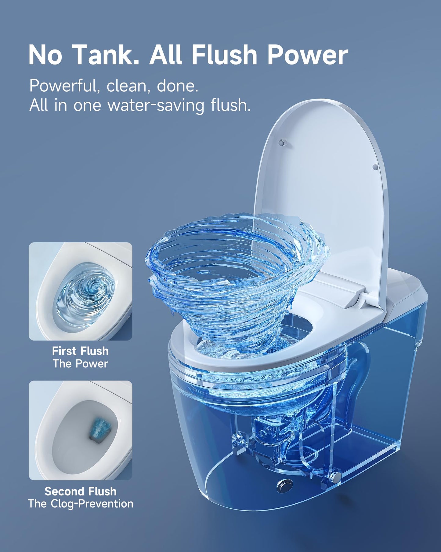 HOROW HR-T30 Non-Electric Bidet Toilet, Tankless Toilet with ADA Chair Height, 1.0GPF and Powerful Flush, Skirted One Piece Toilet for Bathroom, 12" Rough in