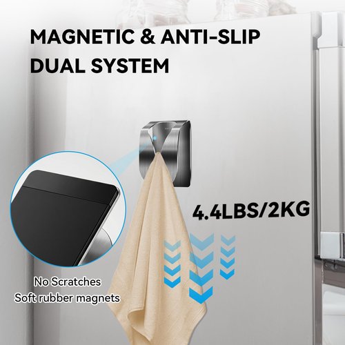KIHOGEM 4Pcs Magnetic Towel Hook Holder, Super Strong Magnet Kitchen Towel Hanger for Refrigerator, Stainless Steel Dish Rag Holder for Fridge RV Garage