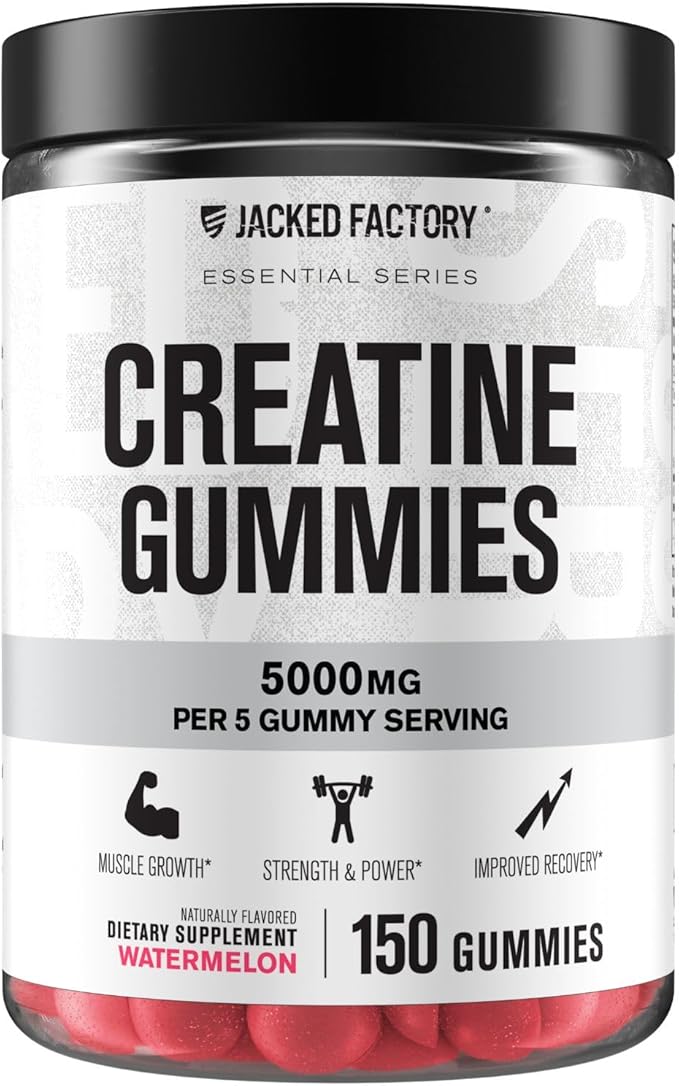Jacked Factory Creatine Monohydrate Gummies 150g - 5g Daily Creatine Supplement for Men and Women, Vegan-Friendly, Third-Party Tested - 30 Servings, Watermelon
