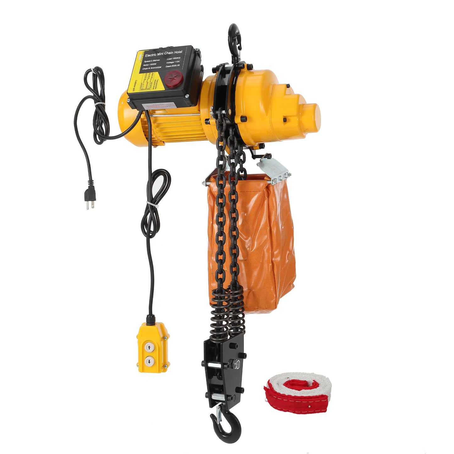 Electric Chain Hoist, 2200 lbs/1 ton Capacity, 10 ft Lifting Height, 10 ft/min Speed, 120V, Single Phase Overhead Crane with G100 Chain, 10 ft Wired Remote Control for Garage, Shop, Hotel, Home