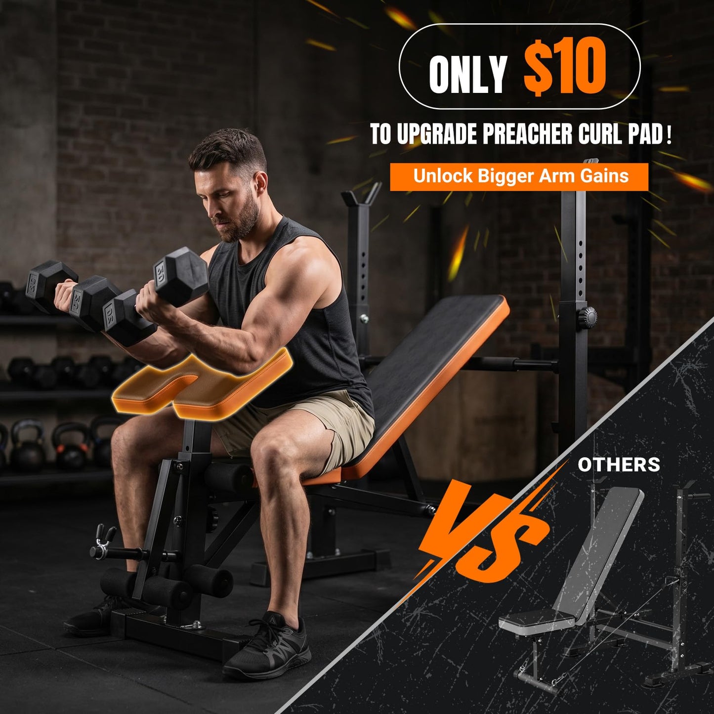 YOLEO 6 in 1 Weight Bench Set for Home Gym, Adjustable & Foldable Weight Bench, Workout Bench with Squat Rack for Bench Press Sit up Incline Flat Decline
